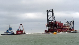 Dredging at Oregon Inlet. Photo, North Beach Sun.