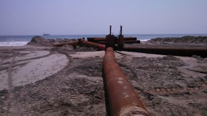 S Curve work zone as beach is nourished. Photo, NCDOT