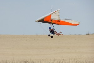 Scene from 2014 Kitty Hawk Kites Hang Gliding Spectacular, the oldest hang gliding competition in the world. Photo, Kip Tabb