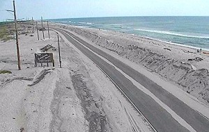 Screen shot of the NC12 just north of Rodanthe. The power lines on the left side will have to be moved if NCDOT and the SELC opt for a 7 mile bridge in the sound.