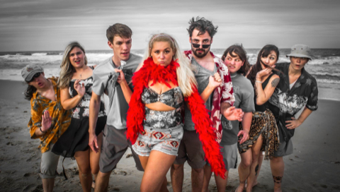 The cast of Theatre of Dare’s Psycho Beach Party: (L-R) Beth Egbert, Ana Figiel, Timothy Roy, Lauren Taylor, Daniel Ziegler, Addie Moore, Betsy Head, Lara Parks. Not Pictured: Julia Ashcheulova, Evan Felton, Mike Mazza