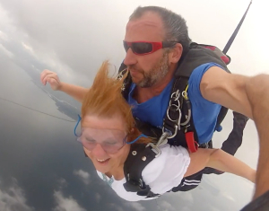 Manteo elementary school teacher, Allison Rollinson, skydiving with Skydiving OBX. 