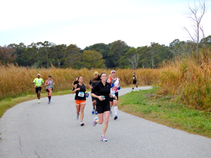 Marathon runners on Moor Shore Road, Kitty Hawk. Photo, Kip Tabb