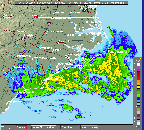 National Weather Service radar at 3 p.m. showing gathering storm.