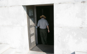 A park ranger walks inside a North Carolina memorial