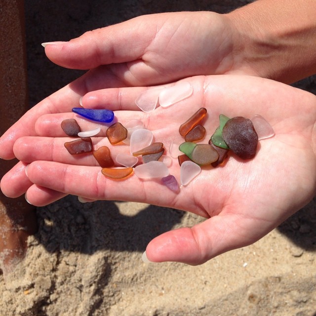 a handful of beach glass