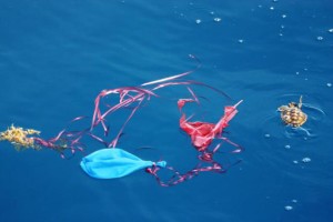 plastic balloon debris in the ocean