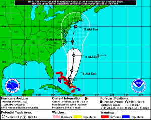 National Hurricane Center forecast map at 11:00 a.m. 10/1.