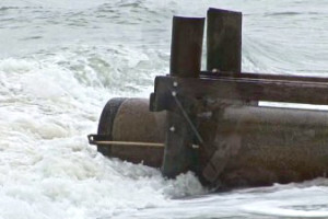 Ocean outfall along Outer Banks Beach. Photo Coastal Studies Institute.