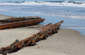 Shipwreck as it appeared after a 2008 storm.