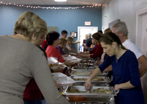 Serving Thanksgiving dinner at Liberty Church.