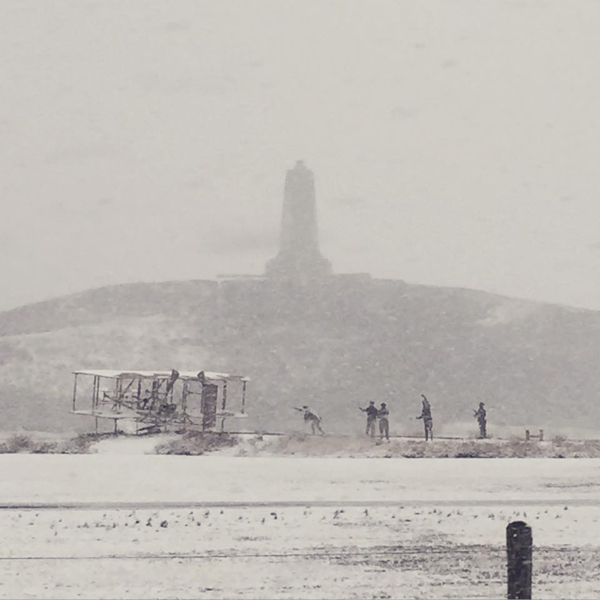 The Wright Brothers Monument in the snow. Photo Kristi Geske, Hype Promotions,