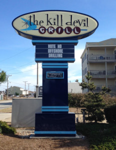 The sign is typical of local feelings on offshore drilling. Photo, Dave DeWitt, WUNC