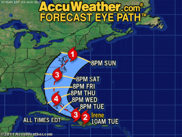 Track of Hurricane Irene