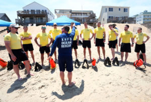 Kitty Hawk Director of Ocean Rescue Cole Yeats and Secret Service trainees. Photo Virginian Pilot