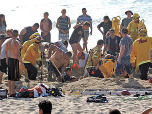 An unsuccessful rescue attempt on a California beach.