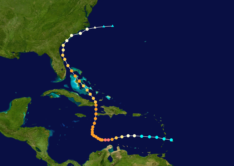 The track of Hurricane Matthew. Fall, 2016.
