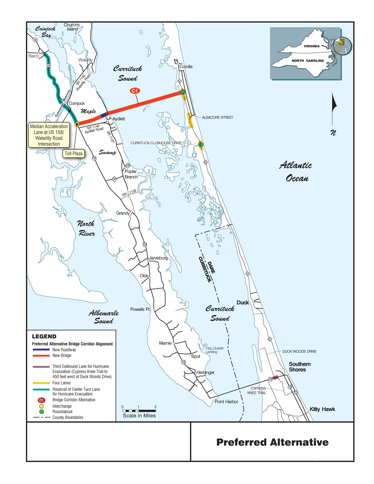 Proposed route of the Mid Currituck County Bridge. (NCDOT) 
