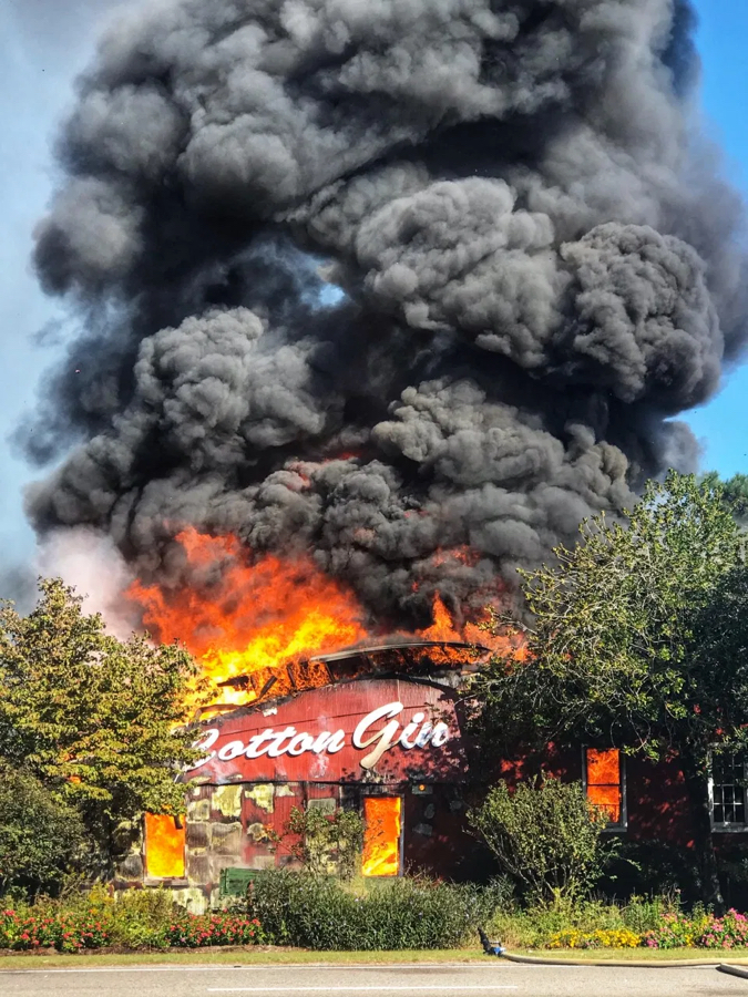 The Cotton Gin engulfed in flames. Photo Candace Owens.