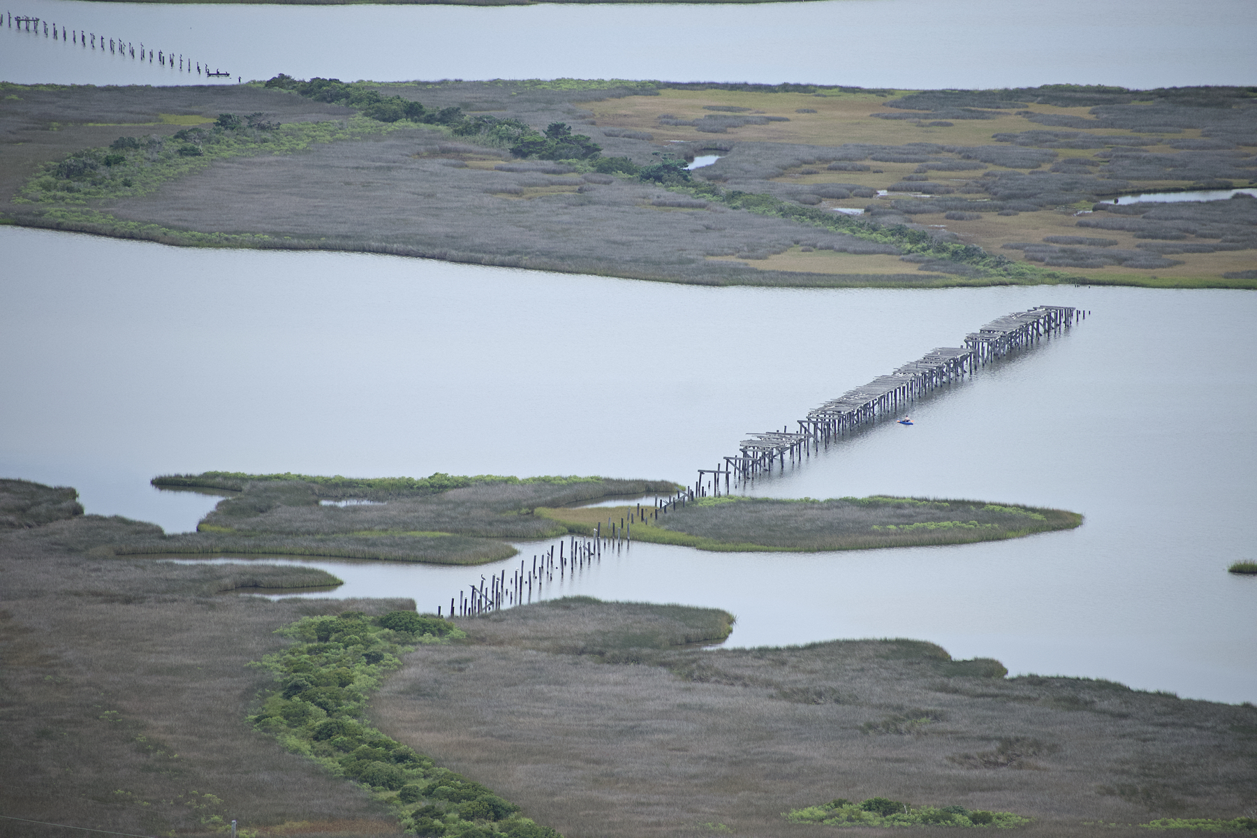 Aerial view of the remains of the New Inlet Bridge that was built in the 1930s.