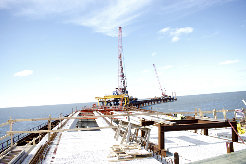 Curving into Pamlico sound from the Roadanthe side, the Jug Handle bridge is taking shape.