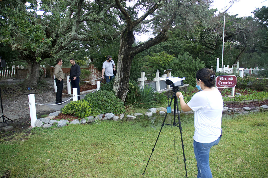 Bea Noguera directs a scene in the horror movie Ocracoke at the British Cemetery.